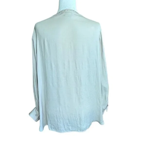Carmen Mark Valvo Blouse Cream Tunic Long Sleeve Shirt SZ XL - Picture 2 of 13